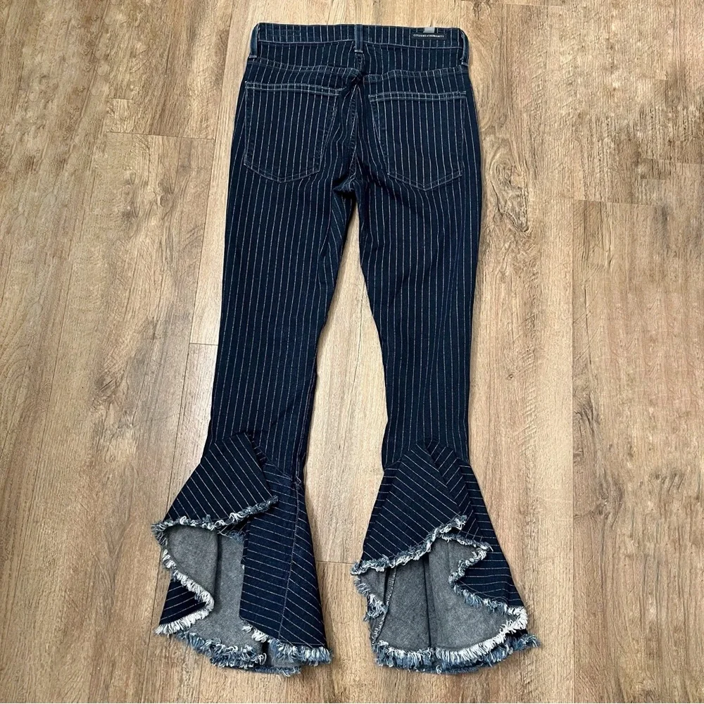 Citizen Of Humanity Drew Flounce High Rise Jeans Blue Pinstripe‎ Flare Size 24